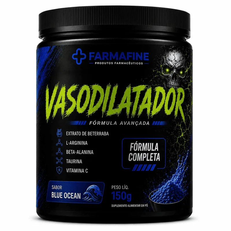 Vasodilatador Farmafine — pré-treino em pó azul